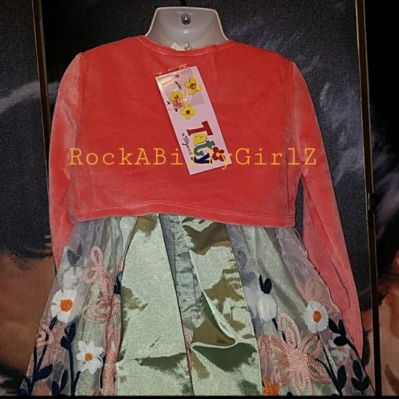 Tatyana Lil Taty Girl Peach Coral Velvet Long Sleeve Bolero w One Button Closure - Picture 5 of 6